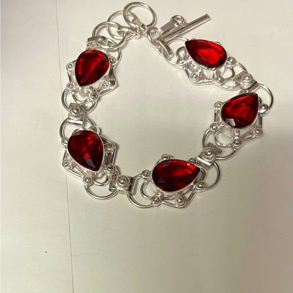 Garnet sterling silver bracelet